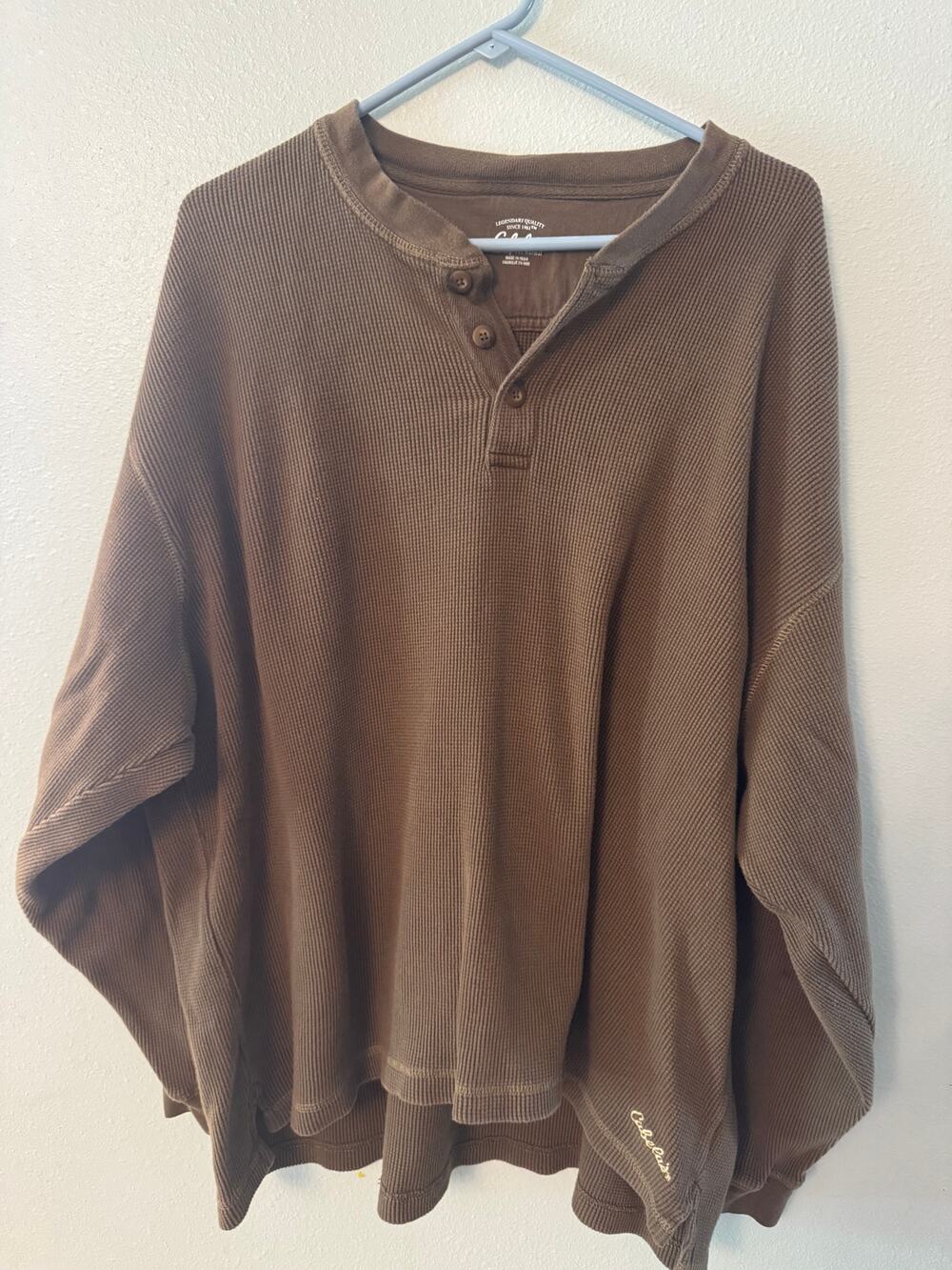 Cabela's brown waffle knit shirt men's 2XL regular 100% cotton